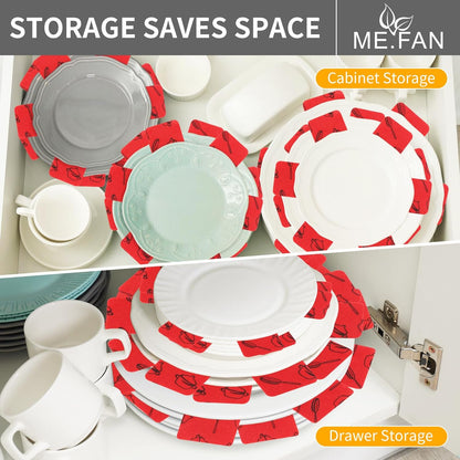Pot and Pan Protectors, 6 Set (7.9" 11.8" 15"), Felt Cookware, Kitchenware Separators Protector for Stacking to Avoid Scratching Red