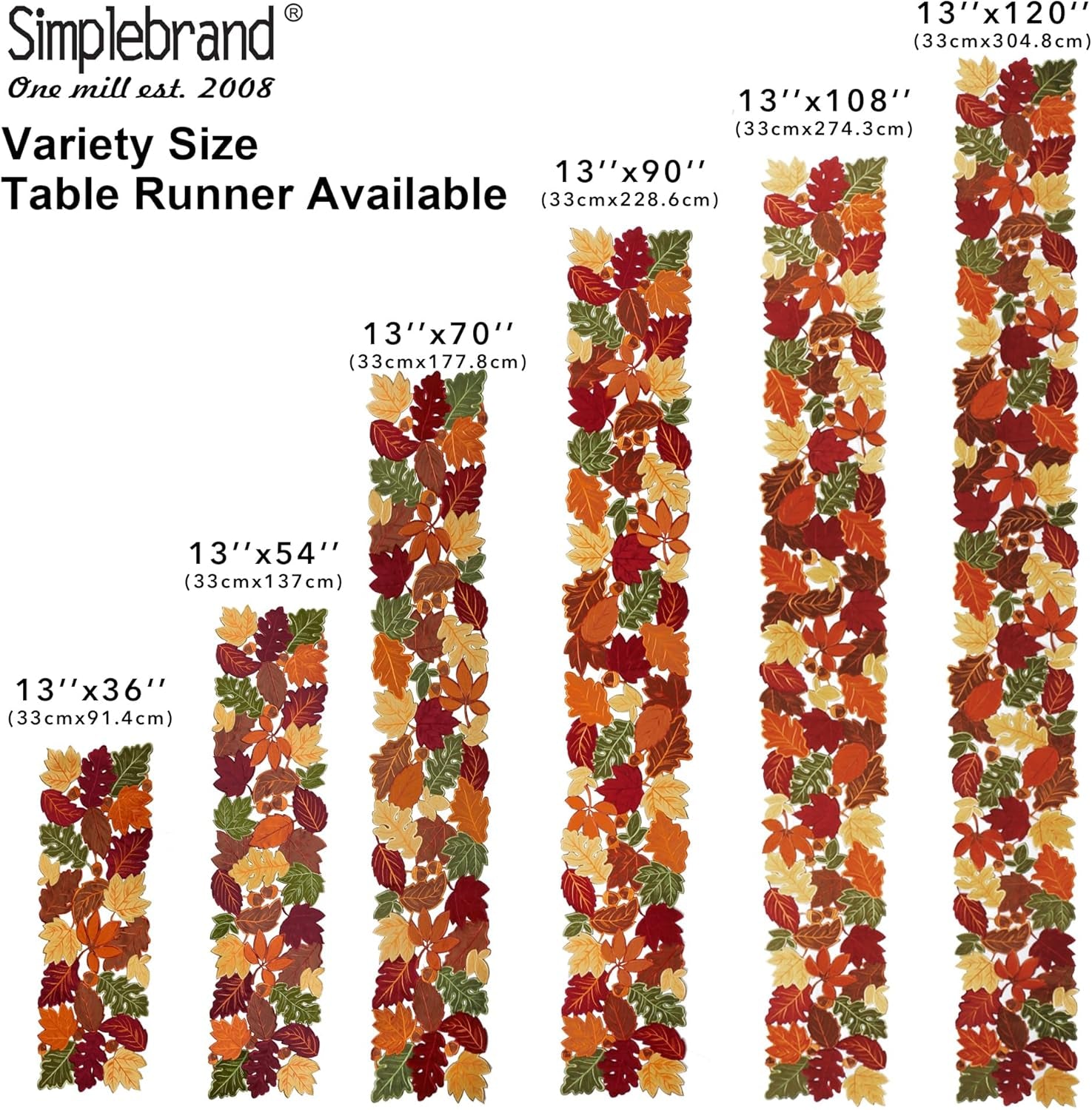 Harvest Fall Table Runner 36 Inches Long for Thanksgiving, Cutwork with Applique Embroidered Maple Leaves Dresser Scarf Table Topper for Home Dinner Holiday Festival Decorations, 13" X 36"