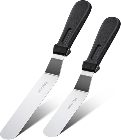 Angled Icing Spatula Set with 6" & 8" Blade, Stainless Steel Offset Spatula Frosting Smoother Cake Spatulas for Cake Decorating, Baking