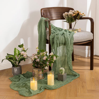 1 Pack Sage Green Cheesecloth Table Runner, 35X120 Inch Boho Rustic Cheese Cloth, Decorative Table Runners for Bridal Baby Shower Decorations or Wedding Table Decorations