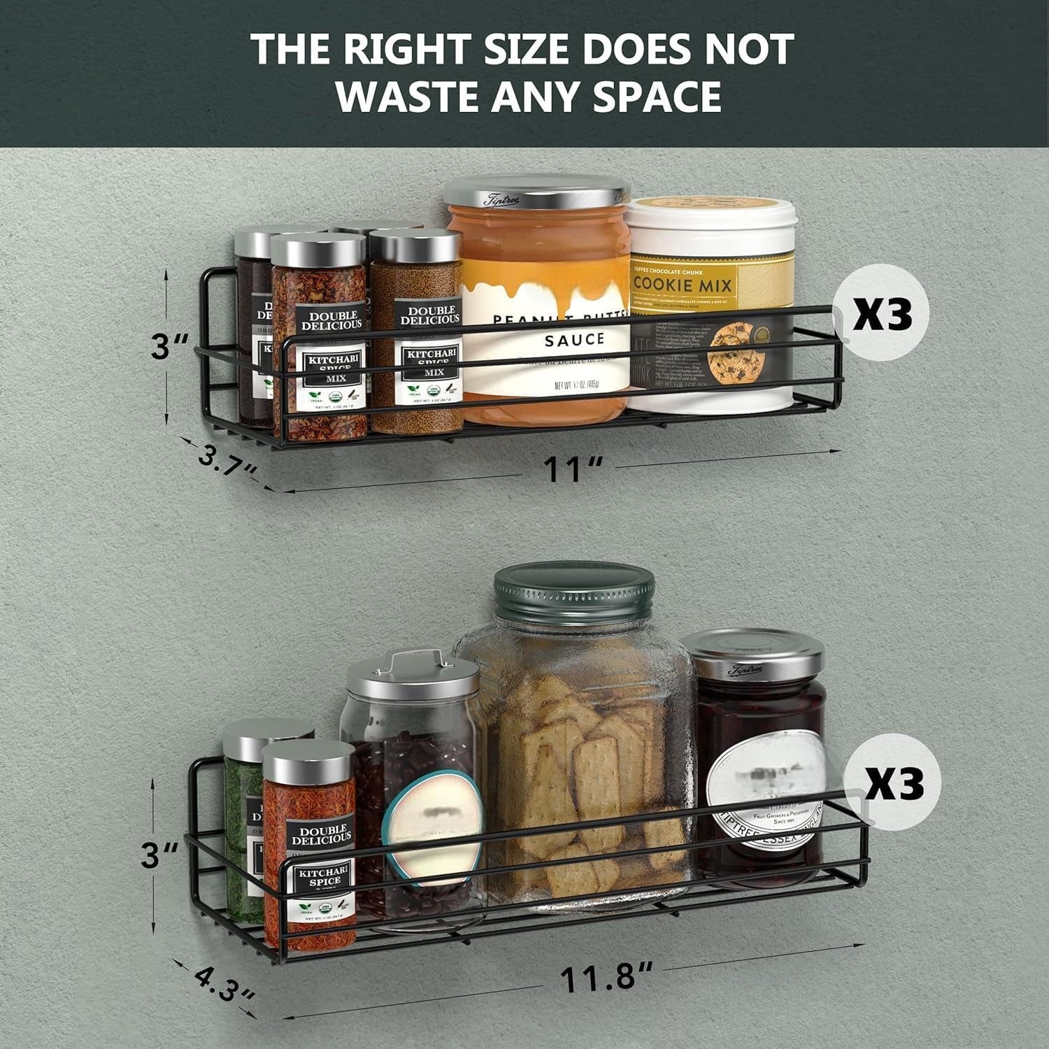 Spice Rack Organizer Wall Mount (6Pack), Hanging Black Spice Pantry Organization Storage Shelf, Farmhouse Seasoning Organizer, Flexible Wall Shelves, Kitchen Essentials Home Decor