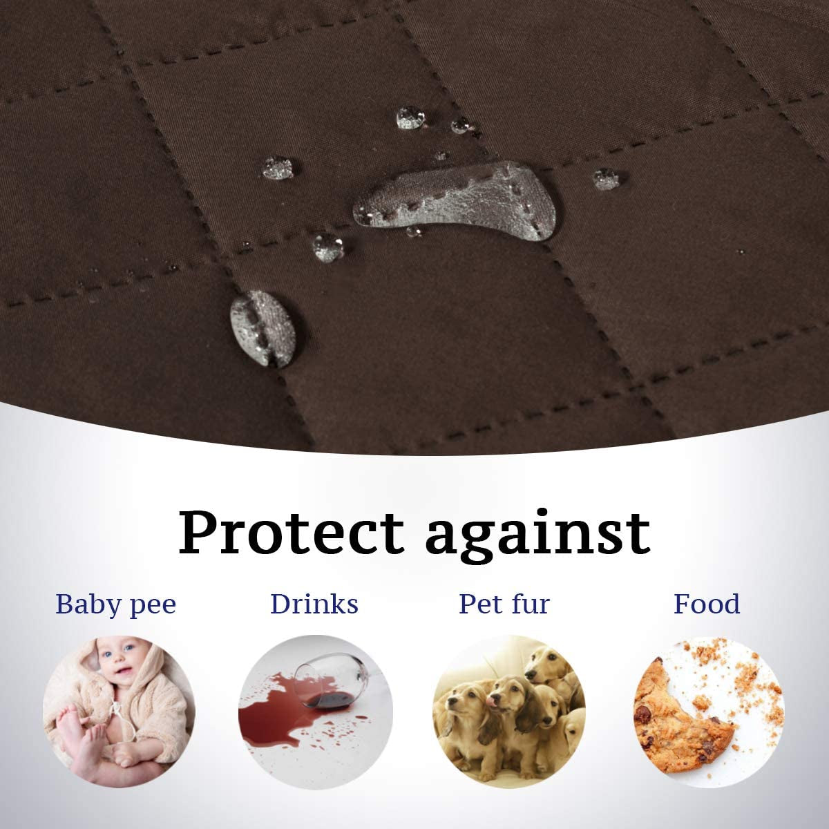 Reversible Quilted Recliner Covers Recliner Chair Cover Water Resistant Furniture Protector Washable Couch Cover with Elastic Straps for Kids, Pets (Recliner, Brown/Beige)