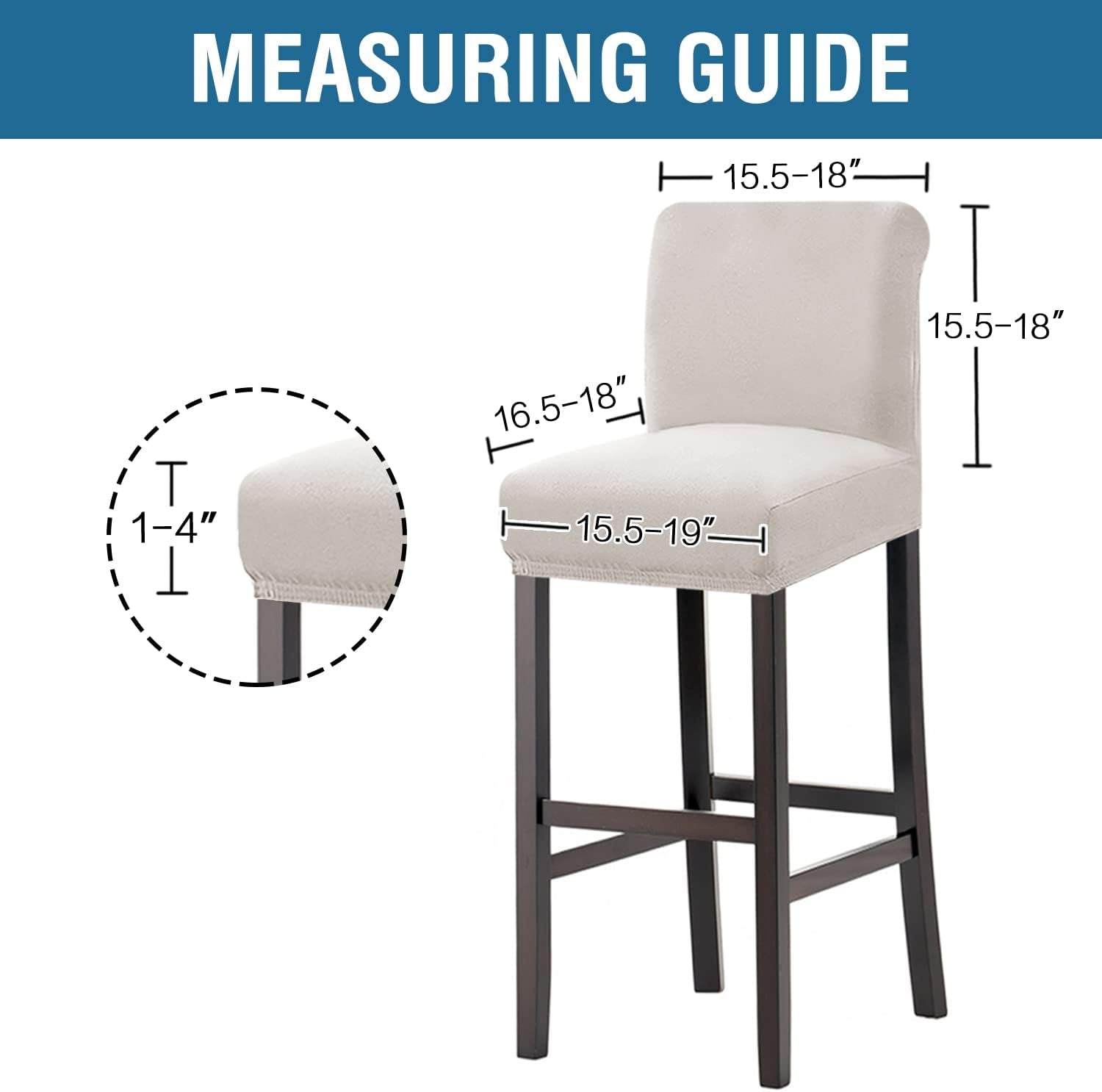 100% Waterproof Bar Stool Cover Stretch Counter Stool Pub Chair Slipcover for Dining Room Removable Soft Thick Solid Fleece Fabric Bar Stool Slipcovers Set of 2, Ivory
