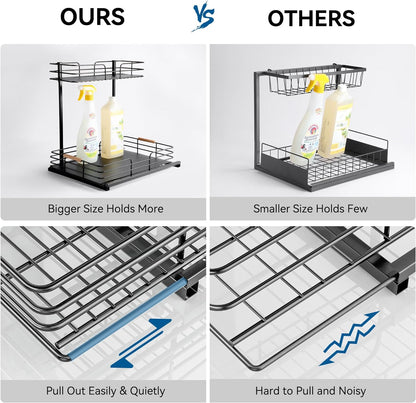 under Sink Organizers and Storage, 2 Tier Bathroom Kitchen Cabinet Organizers, Pull Out under Sink Storage Kitchen Shelf Organizer for under Counter Storage