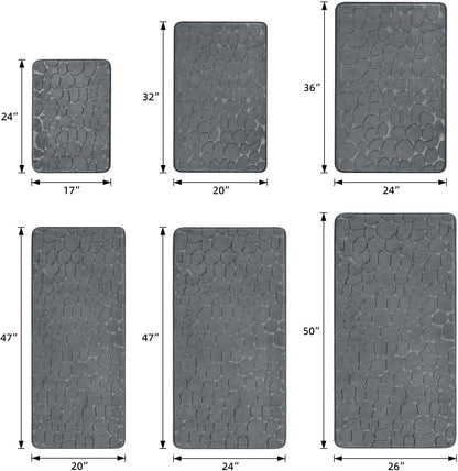 Memory Foam Non-Slip Bathroom Mat, Absorbent Cobblestone Rug, Quick-Dry Washable Floor Mat (17x24, Dark Gray)