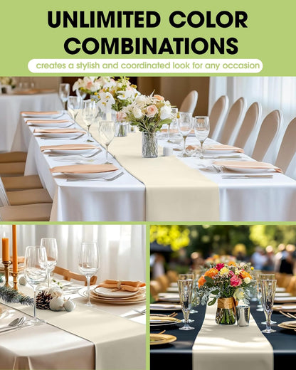 Ivory Plastic Table Runners - 12 Pack, 14'' X 108'', Water Resistant & Disposable Cream Centerpiece Decorations for Table Cloth, Wedding, Birthday, Holiday, Baby Shower, Beige Home Decor