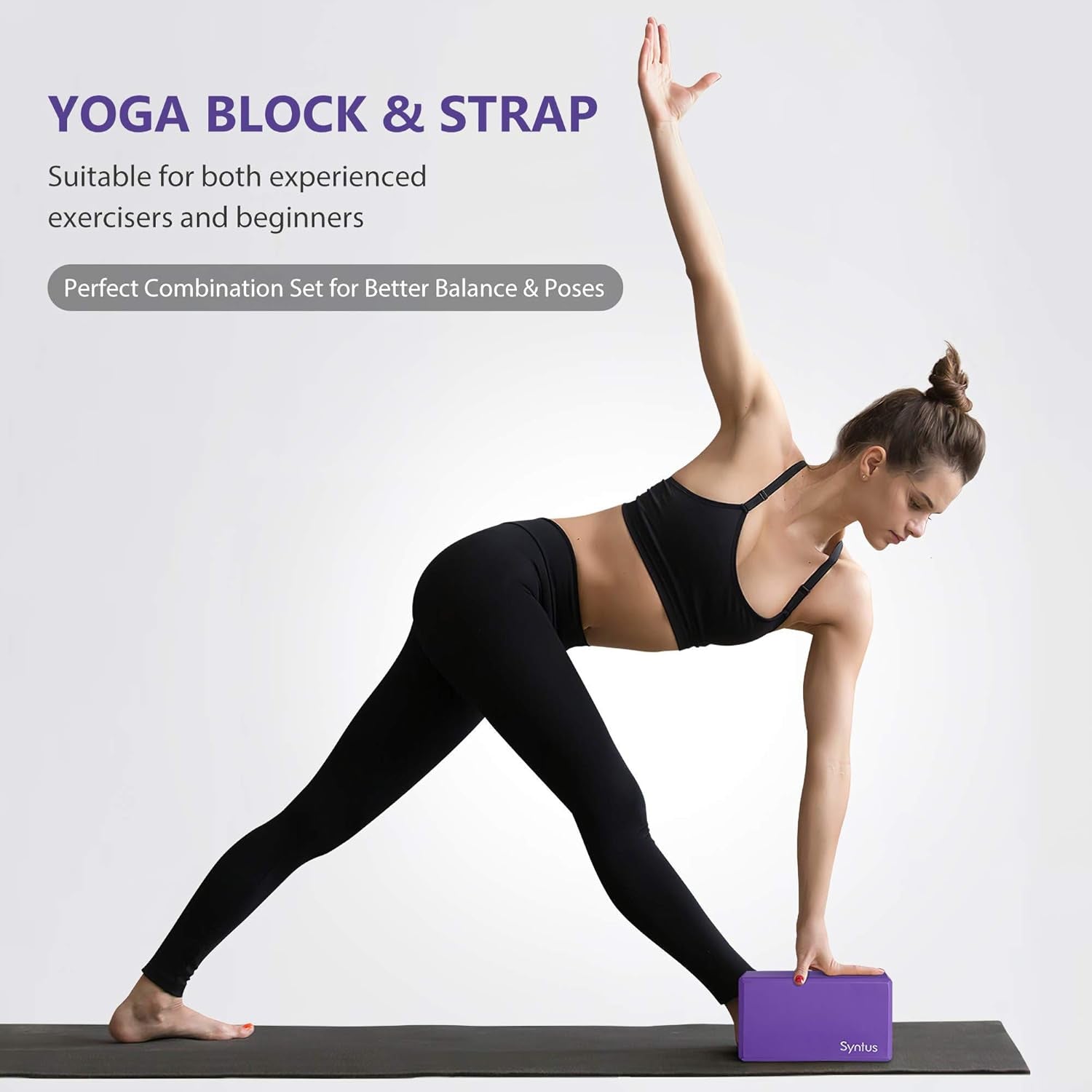 Yoga Block and Yoga Strap Set, 2 Soft Non-Slip Yoga Blocks 9×6×4 Inches, 8FT Metal D-Ring Strap for Yoga, General Fitness, Pilates, Stretching and Toning