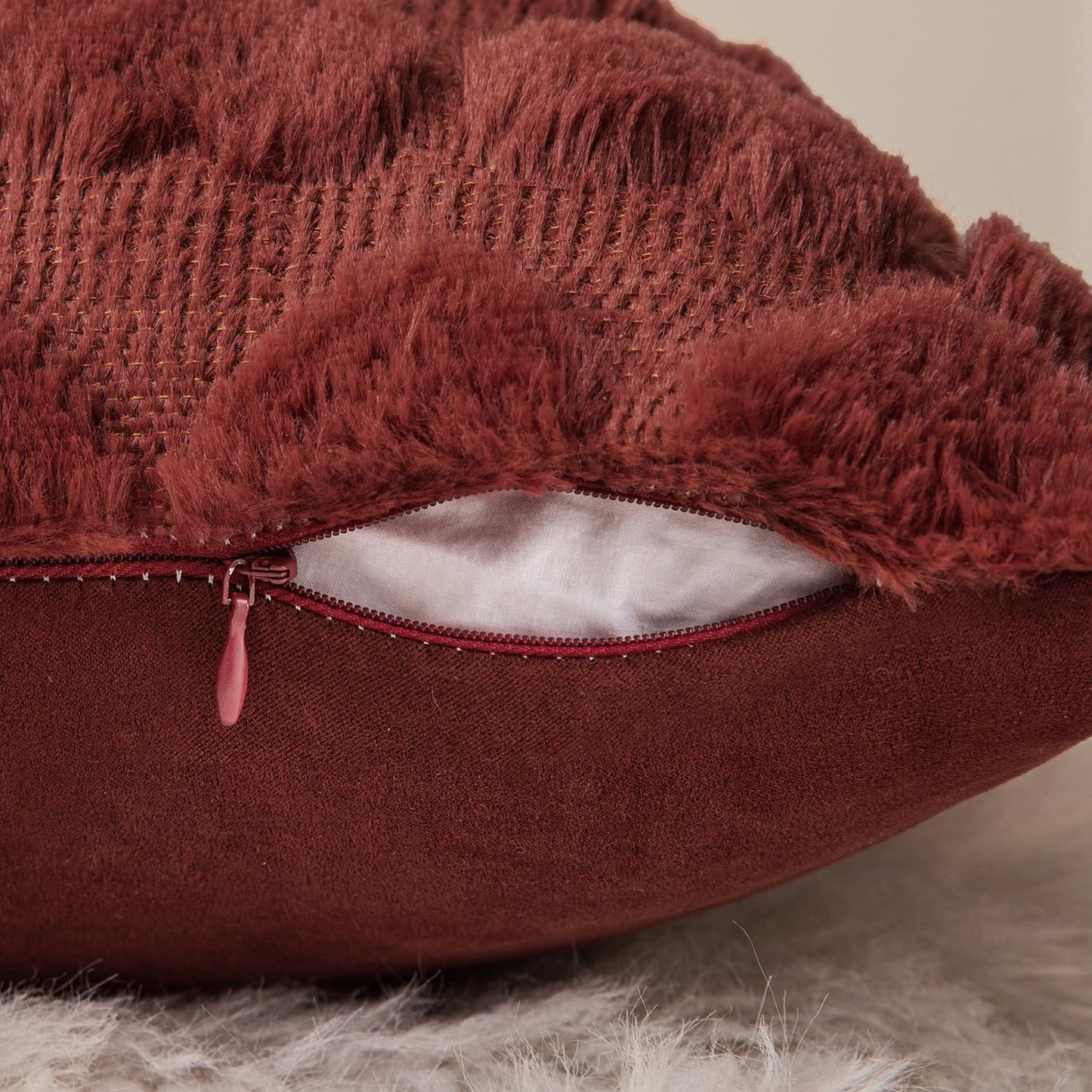 Set of 2 Burgundy Valentines Pillow Covers Heart Love Christmas Decorative Christmas Cute Throw Pillows 18X18 Inch Soft Plush Faux Wool Farmhouse for Spring Sofa Livingroom Bed