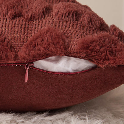 Set of 2 Burgundy Valentines Pillow Covers Heart Love Christmas Decorative Christmas Cute Throw Pillows 18X18 Inch Soft Plush Faux Wool Farmhouse for Spring Sofa Livingroom Bed