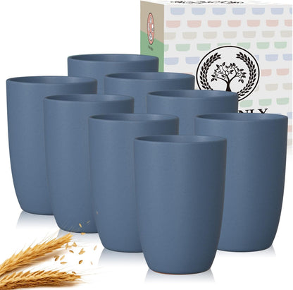Premium Navy Blue Wheat Straw Drinking Cups - Set of 8, 20 Oz, BPA Free, Dishwasher and Microwave Safe, Durable, Unbreakable, Recyclable