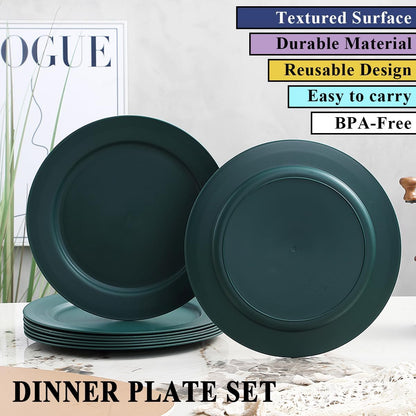 Set of 8 Green Reusable 10" Plastic Plates - Versatile Dinnerware for Home, Garden, Picnic, Camping, and Outdoor Use