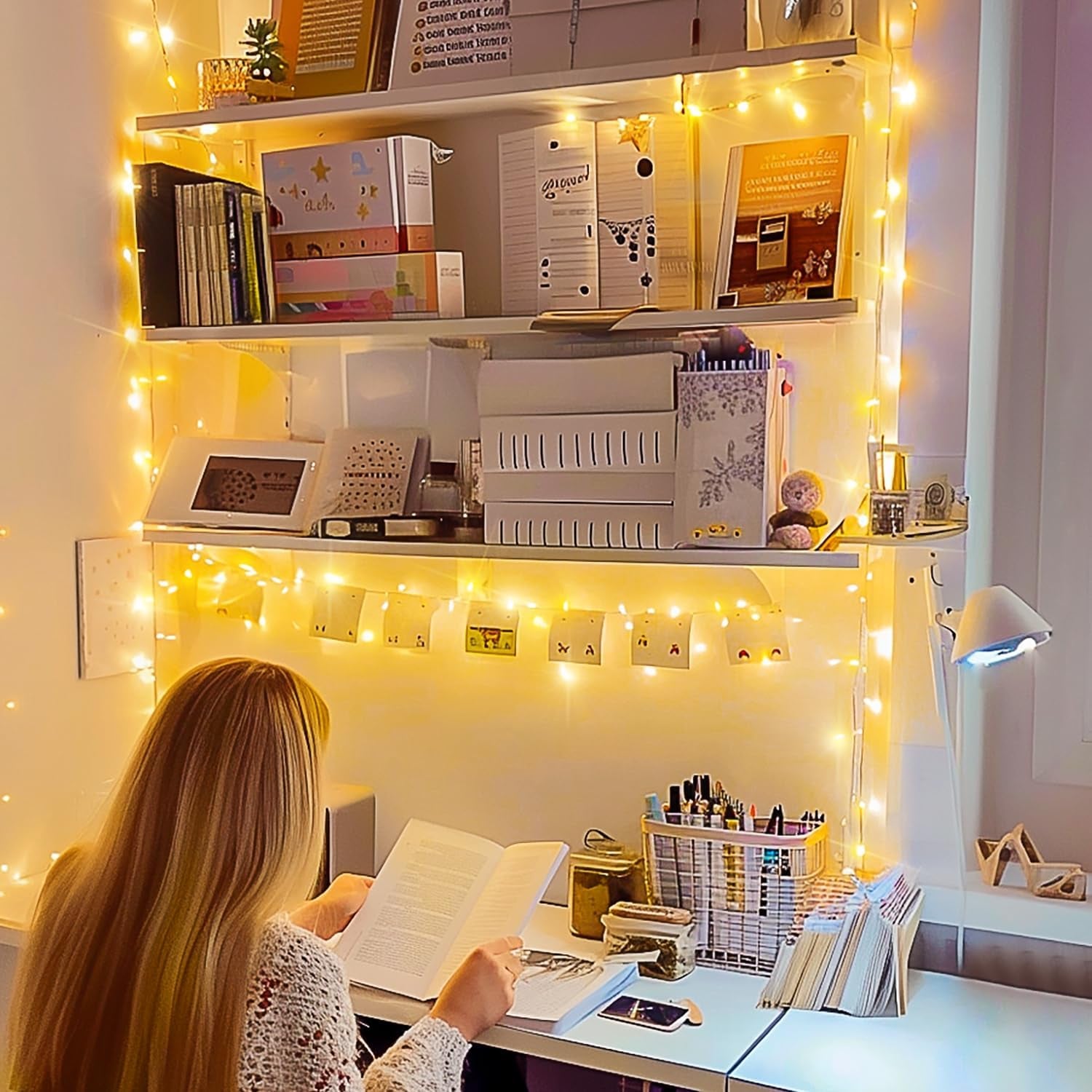 Connectable Warm White String Lights Indoor Bedroom, 8 Modes Christmas String Light Plug in Classroom Lights, 33Ft 100 LED Fairy Twinkle Light Outdoor for Classroom Christmas Tree Decor