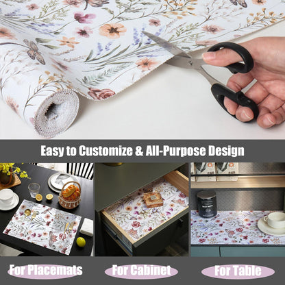 Shelf and Drawer Liner for Kitchen Cabinets, Non-Adhesive and Strong Non-Slip Floral Shelf Cabinet Drawer Liners for Kitchen, Waterproof Cupboard Liners,Easy to Clean,12In X 10FT