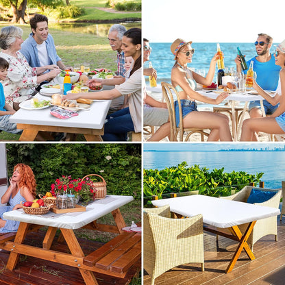 Rectangle Table Cloth Cover, Waterproof Polyester Elastic Fitted Tablecloth, Fits for 6 Foot Folding Tables, Washable Table Protector for Picnic, Camping, Outdoor (White, 30" X 72")