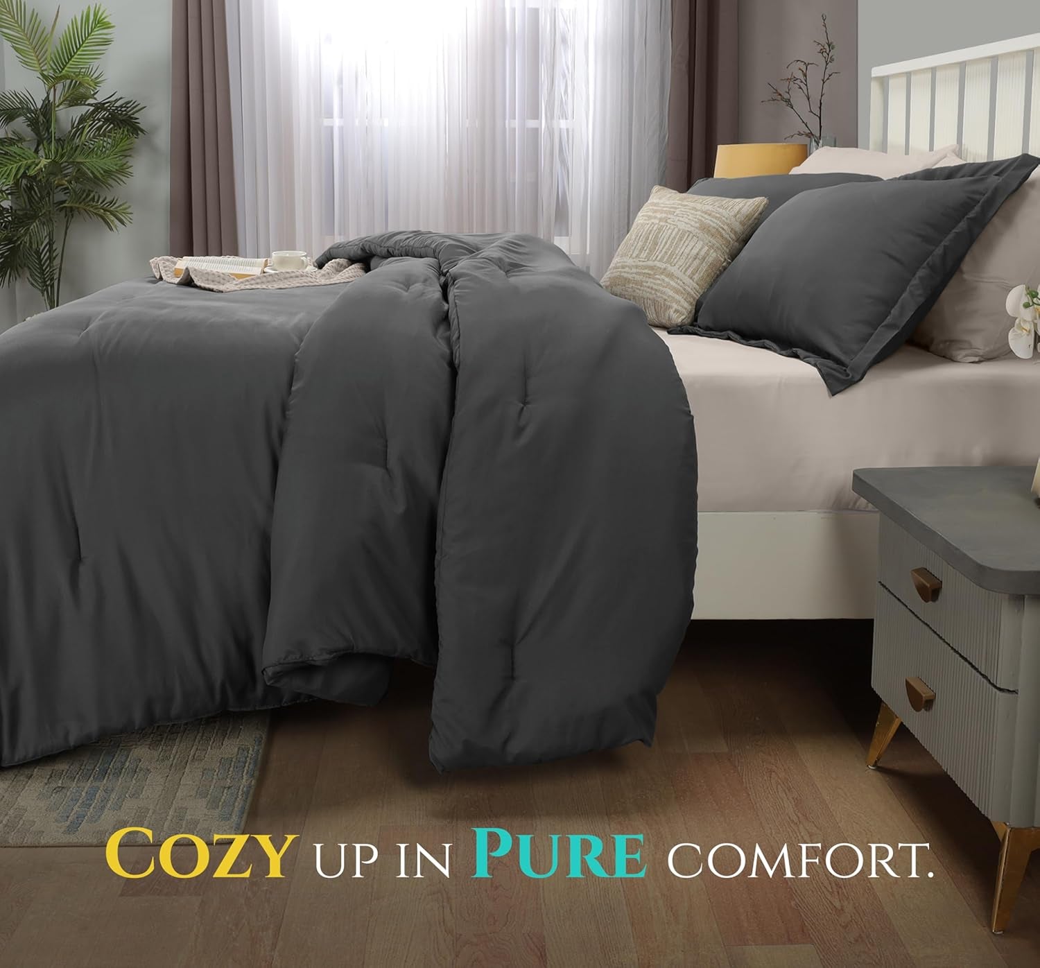 Queen Comforter Set Grey, Comforters Queen Size 3 Pieces Bedding Comforters Sets, down Alternative Soft Bed Set, 1 Comforter (88 X 88 Inches) 2 Pillow Shams (20 X 26 Inches)