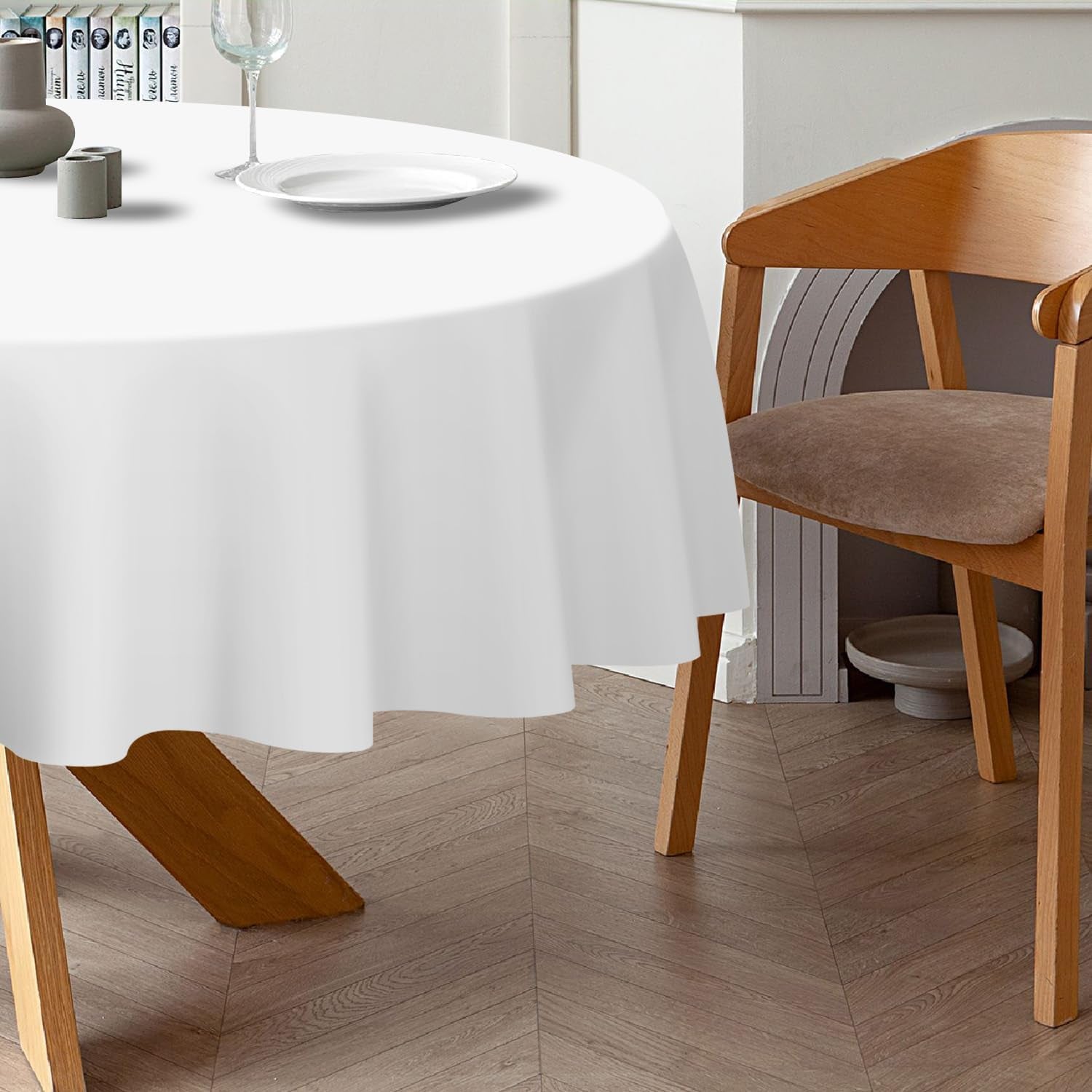 White round Tablecloth 2 Pack, 84 Inch Plastic Table Cover Disposable for Parties