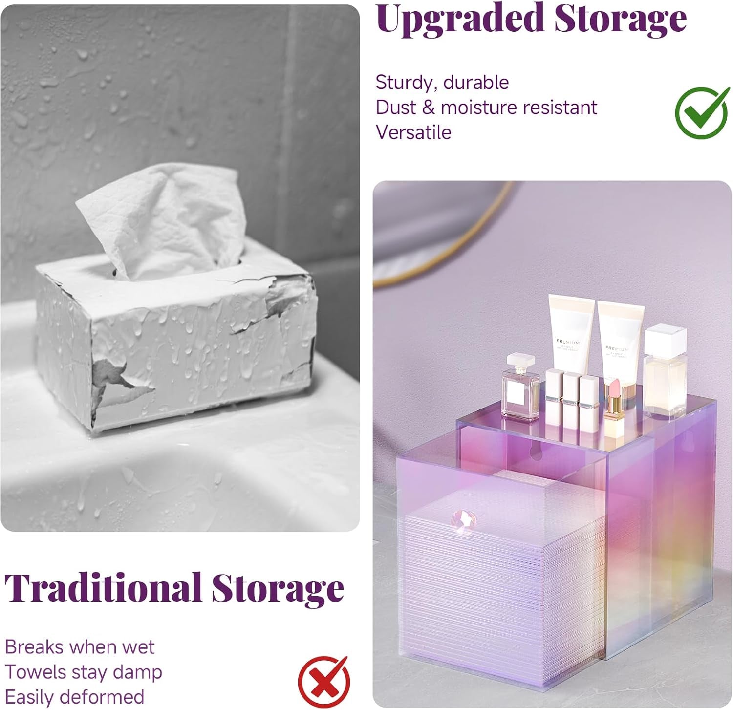 Clean Skin Club Face Towels Holder - Stackable Acrylic Organizer Compatible with Clean Skin Club Towel XL, Bathroom Vanity Holder, Dustproof Multipurpose for Makeup, Skincare, Colorful