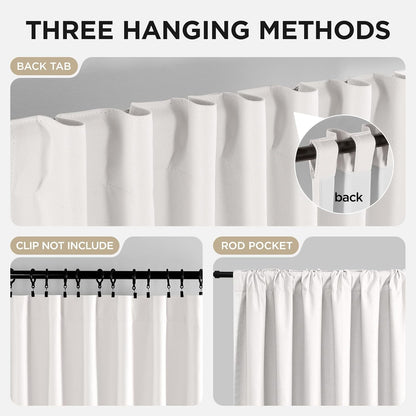 White 100% Blackout Linen Curtains - 96-Inch Long, 2 Panel Set with Rod Pocket & Back Tabs, Thermal Insulated Drapes for Bedroom and Living Room (Pure White, 52" W x 96" L)