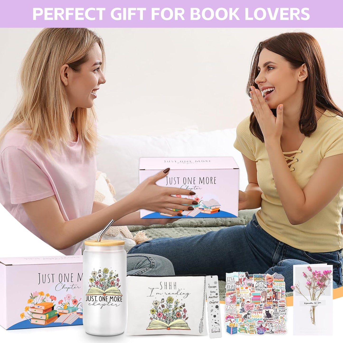 Book Lovers Gifts for Women, Bookish Gifts for Readers, Gift for Book Lovers Women, Gift for Readers, Bookclub, Librarian, Bookworm, Reading Accessories, with 16Oz Glass Cup, #2