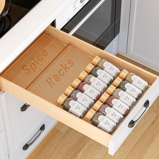 Spice Drawer Organizer, 2 Tier- 2 Pack Amber Acrylic Drawer Seasoning Organizer, Expandable from 11'' to 22'' Kitchen Spice Rack Organizers and Storage for Drawer (Jars Not Included)