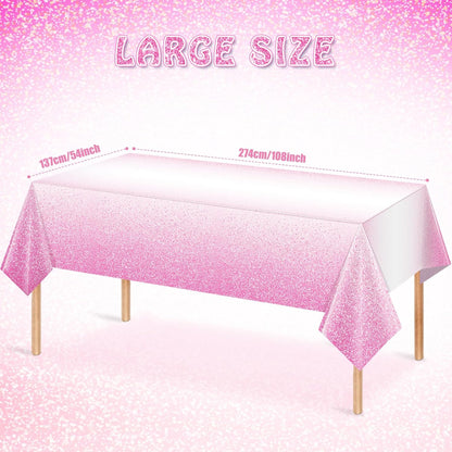 1 Pack Ombre Pink Plastic Tablecloth for Parties, Gradient Pastel Pink Disposable Tablecloths for Rectangle Tables, Light Pink Sprinkle Table Cover for Wedding Birthday Anniversary Party, 54 X 108Inch