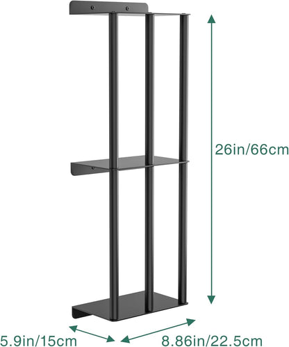 Towel Racks for Bathroom: 26 Inch Wall Mounted Towel Holder, Upgrade 2-Tier Towel Rack with 3-Vertical-Bars and 3-Steel-Shelves, for Modern Decor Bathroom Towel Storage (Matte Black)
