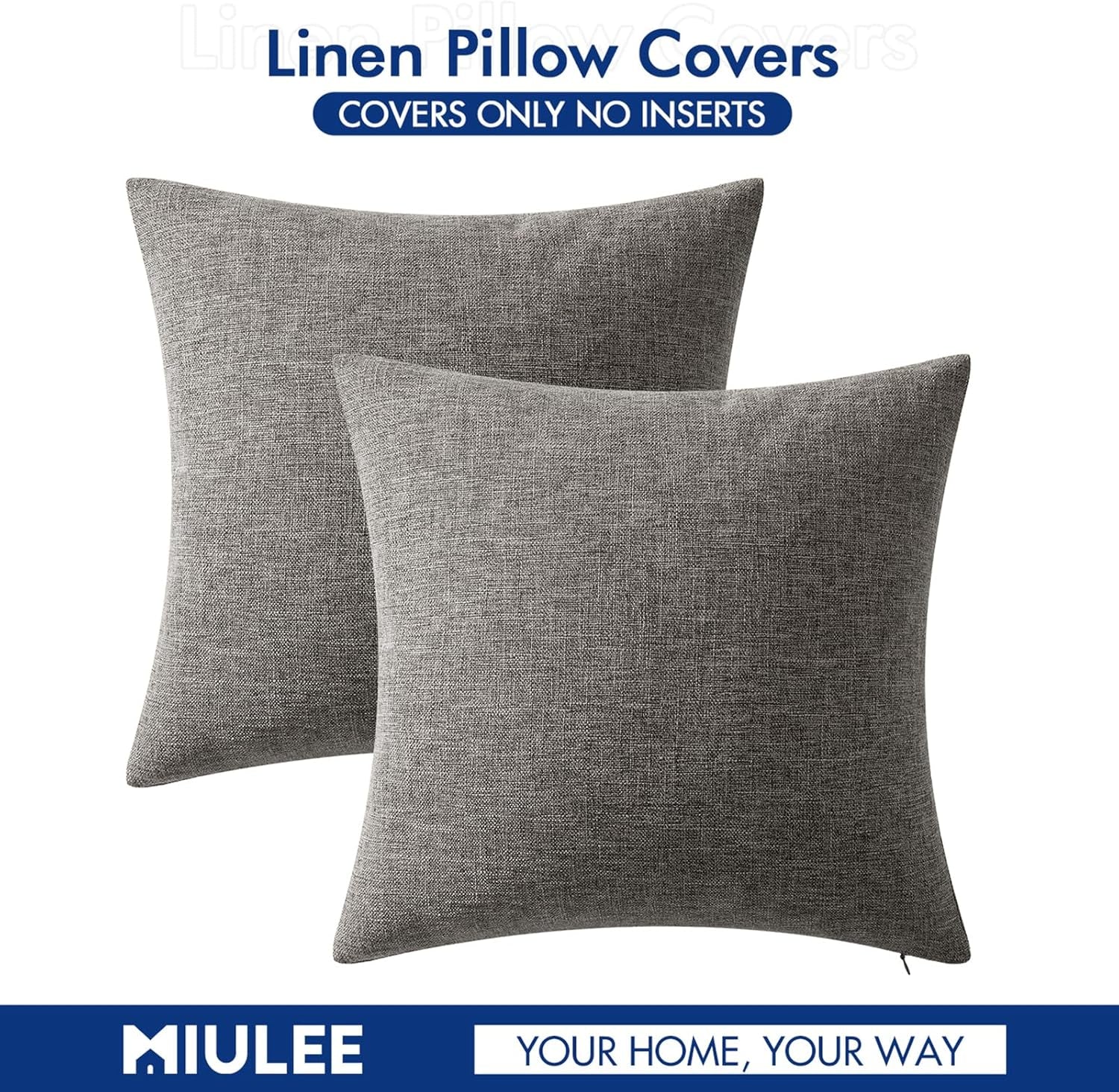 Pack of 2 Decorative Farmhouse Linen Pillow Covers Rustic Boho Accent Outdoor Couch Throw Pillow Covers for Cushion Bed Sofa Living Room Home Decor 18X18 Inch Grey
