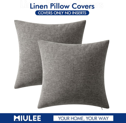 Pack of 2 Decorative Farmhouse Linen Pillow Covers Rustic Boho Accent Outdoor Couch Throw Pillow Covers for Cushion Bed Sofa Living Room Home Decor 18X18 Inch Grey