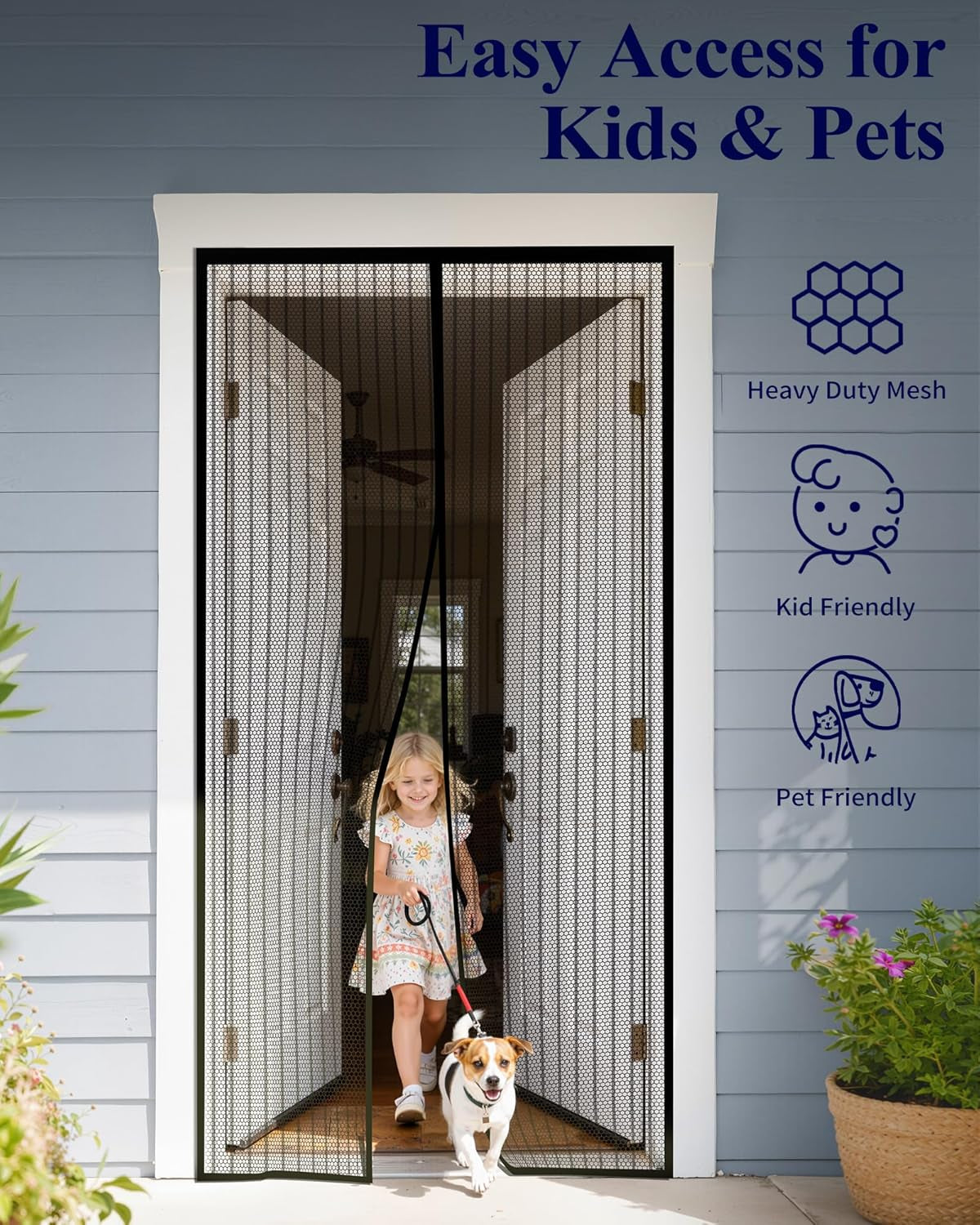 Magnetic Screen Door - 38.0 X 82.0'' Retractable Screen Door Mesh for Front Door or Sliding Door, Pet & Kid Friendly, Hands-Free Closure Keeps Bugs Out & Lets Breeze In, Stripe Black