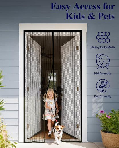 Magnetic Screen Door - 38.0 X 82.0'' Retractable Screen Door Mesh for Front Door or Sliding Door, Pet & Kid Friendly, Hands-Free Closure Keeps Bugs Out & Lets Breeze In, Stripe Black