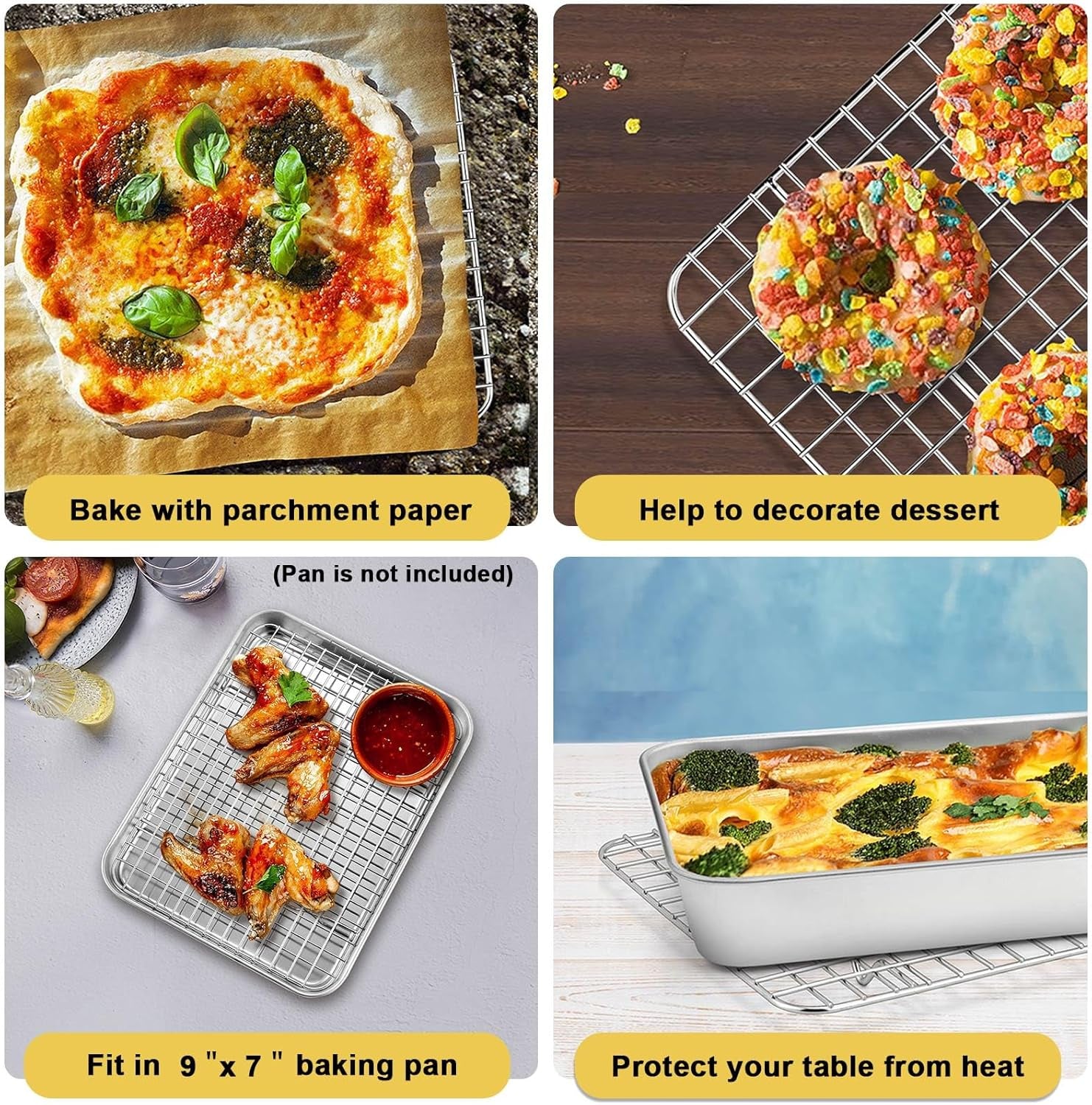 8.75 Inch Cooling Baking Rack Set of 2, Stainless Steel Grid Cooking Racks for Roasting Drying Grilling, Oven & Dishwasher Safe, Heavy Duty & Healthy