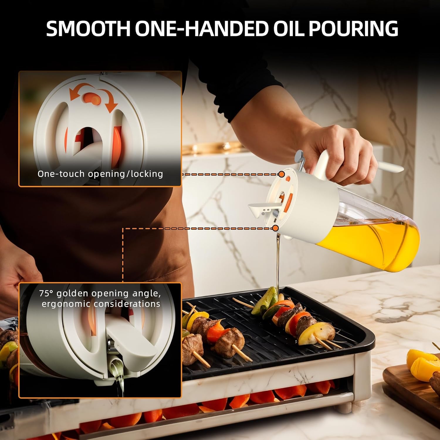 Oil Sprayer for Cooking, 2025 Large Advanced Olive Oil Dispenser Bottle,500Ml/17Oz Glass Olive Oil Sprayer,2 in 1 Even Spray with Portion Control for Kitchen, Air Fryer, Salad, BBQ - White