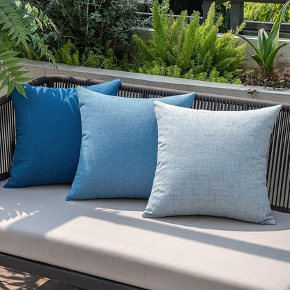 Pack of 2 Outdoor Throw Pillow Covers Waterproof Decorative Soft Pillowcases Linen Farmhouse Square Cushion Shams for Patio Balcony Couch Garden 20X20 Inch，Light Blue