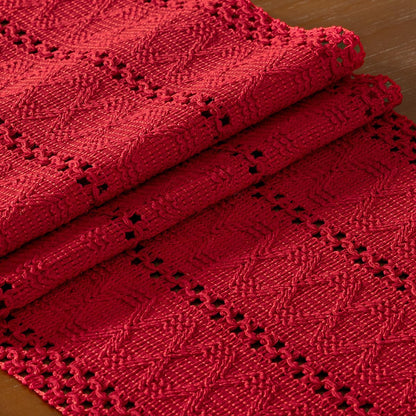 Boho Macrame Table Runner Fall Farmhouse Woven Small Table Runner with Tassels 36 Inches Red Cotton Linen Kitchen Table Centerpiece for Dining Dresser Home Tea Table Decor
