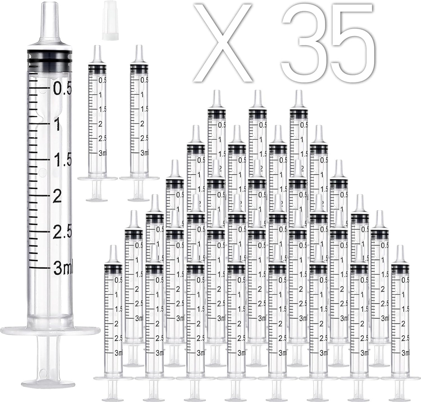 35 Pack 3Ml Plastic Syringe without Needle, Catheter Tip Individually Sealed for Liquid, Sterile - Syringes Tools for Feeding Pets, Measuring, Scientific Labs, Oil or Glue Applicatorc