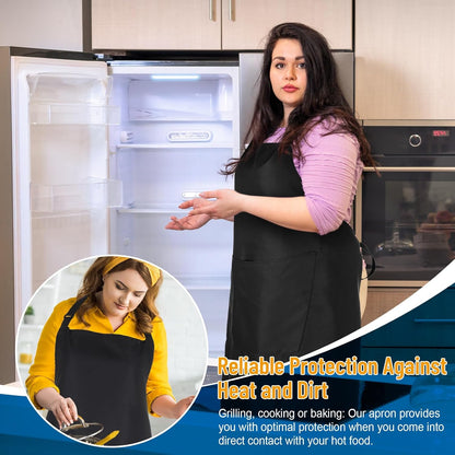 plus Size Aprons for Women with Pockets Adjustable Blooming Waterproof Aprons for Kitchen, Cooking (Black)