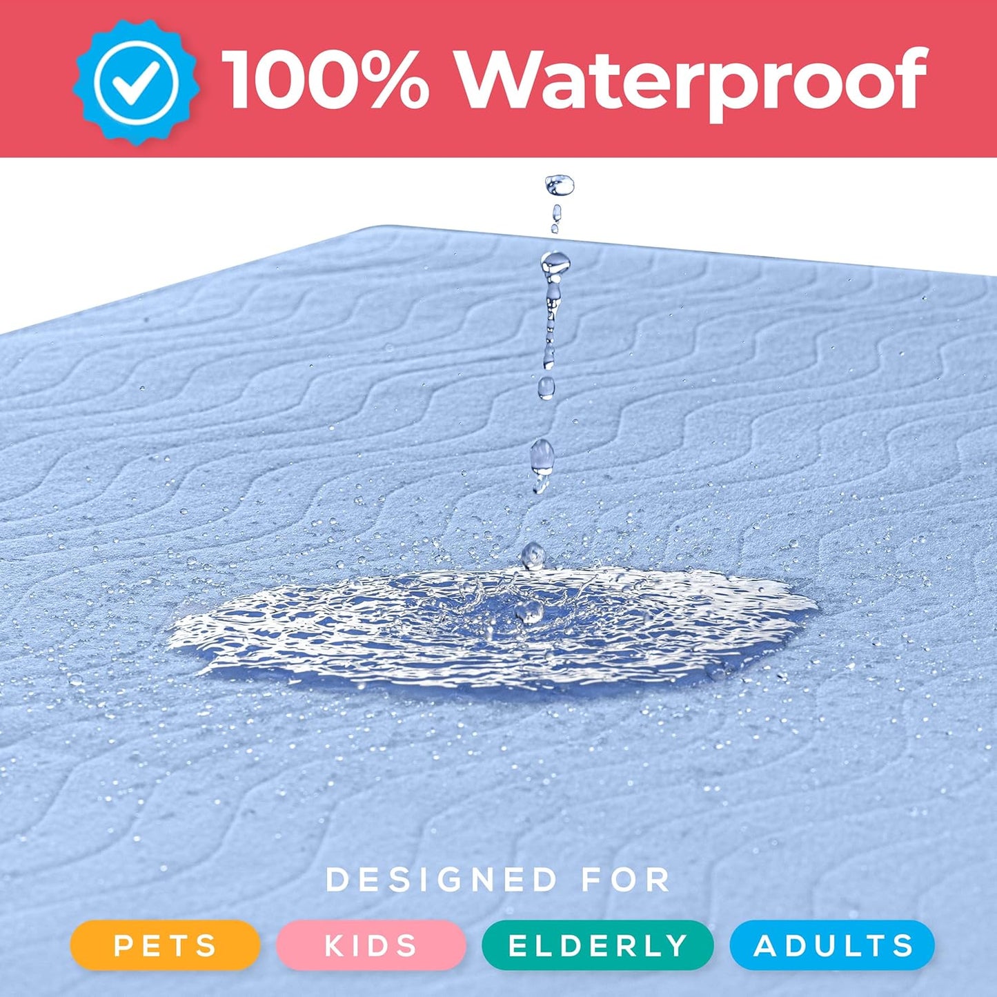 Washable Underpads 34" X 36" (Pack of 4), Waterproof Reusable Heavy Absorbency Incontinence Bed Pads for Adults, Kids, Elderly and Pets, Bedwetting Pads for Sofa and Couch (Blue)