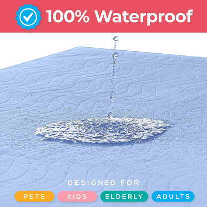 Washable Underpads 34" X 36" (Pack of 4), Waterproof Reusable Heavy Absorbency Incontinence Bed Pads for Adults, Kids, Elderly and Pets, Bedwetting Pads for Sofa and Couch (Blue)