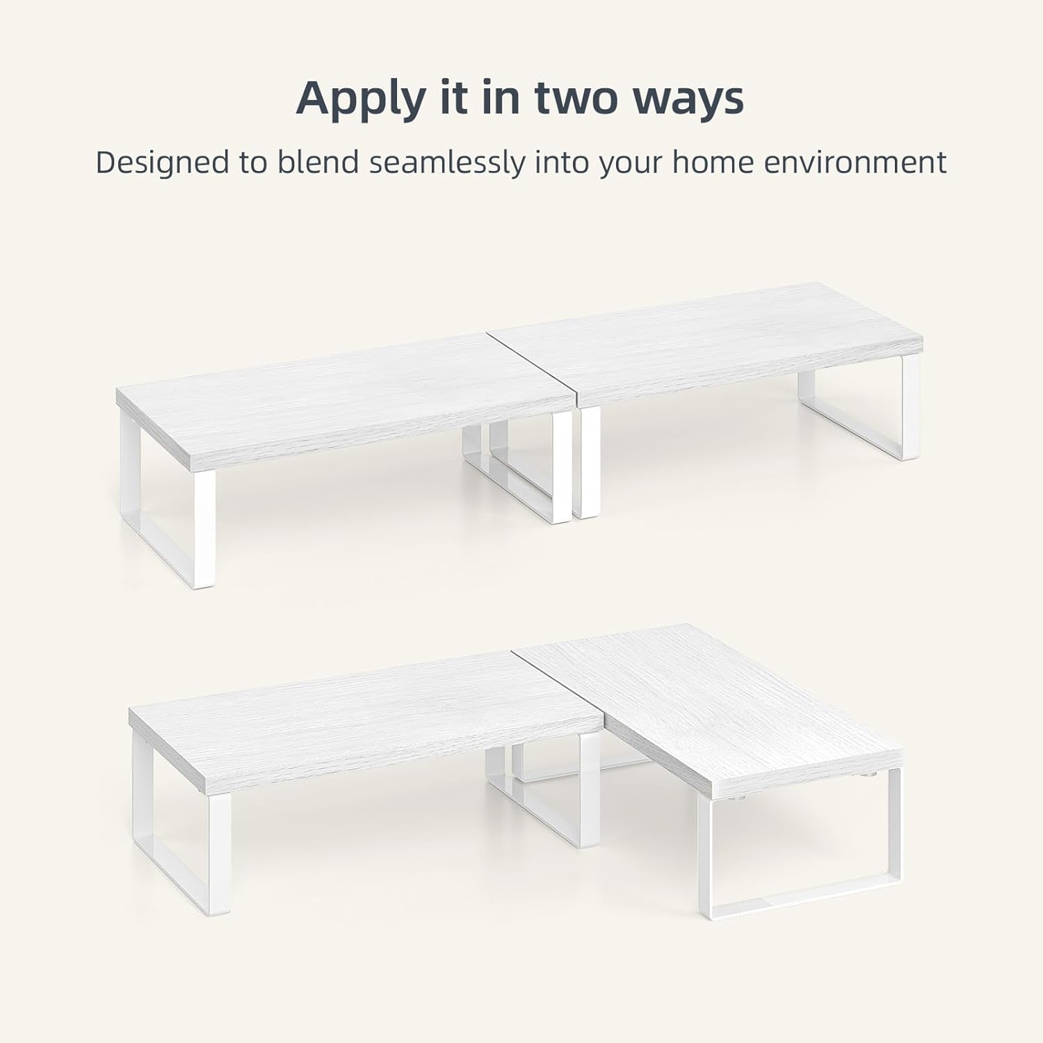 Cabinet Organizer Shelf, Set of 2 Stackable Wooden Spice Racks for Kitchen Counter, Pantry Storage, or Office – Space-Saving Shelves, Side-By-Side & Vertical, White