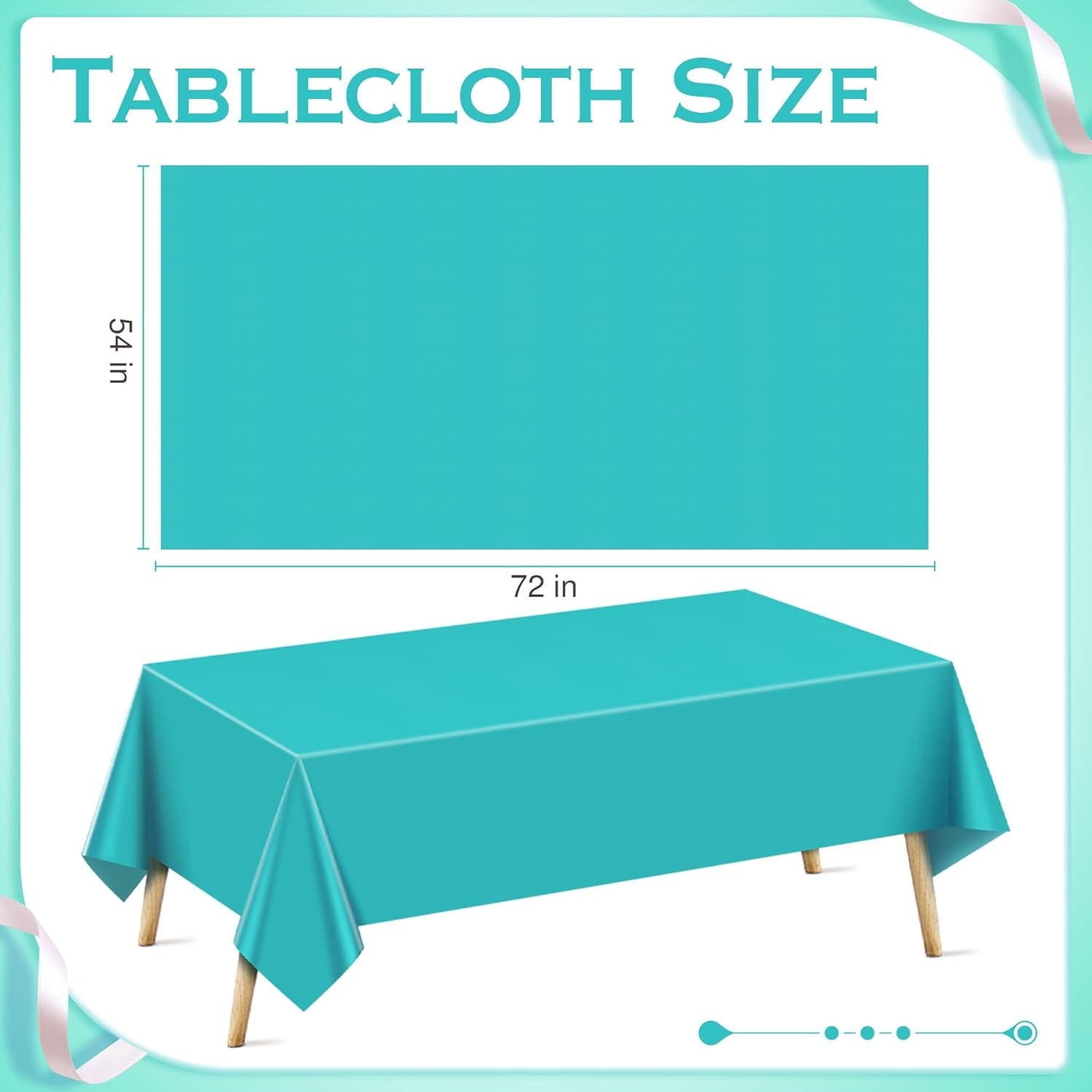 Aqua Rectangle Tablecloth Set of 4, 54x72 Inches, Solid Color Waterproof and Spillproof Disposable Plastic Covers, Durable for Dining, Buffet, Picnic, and Outdoor Events