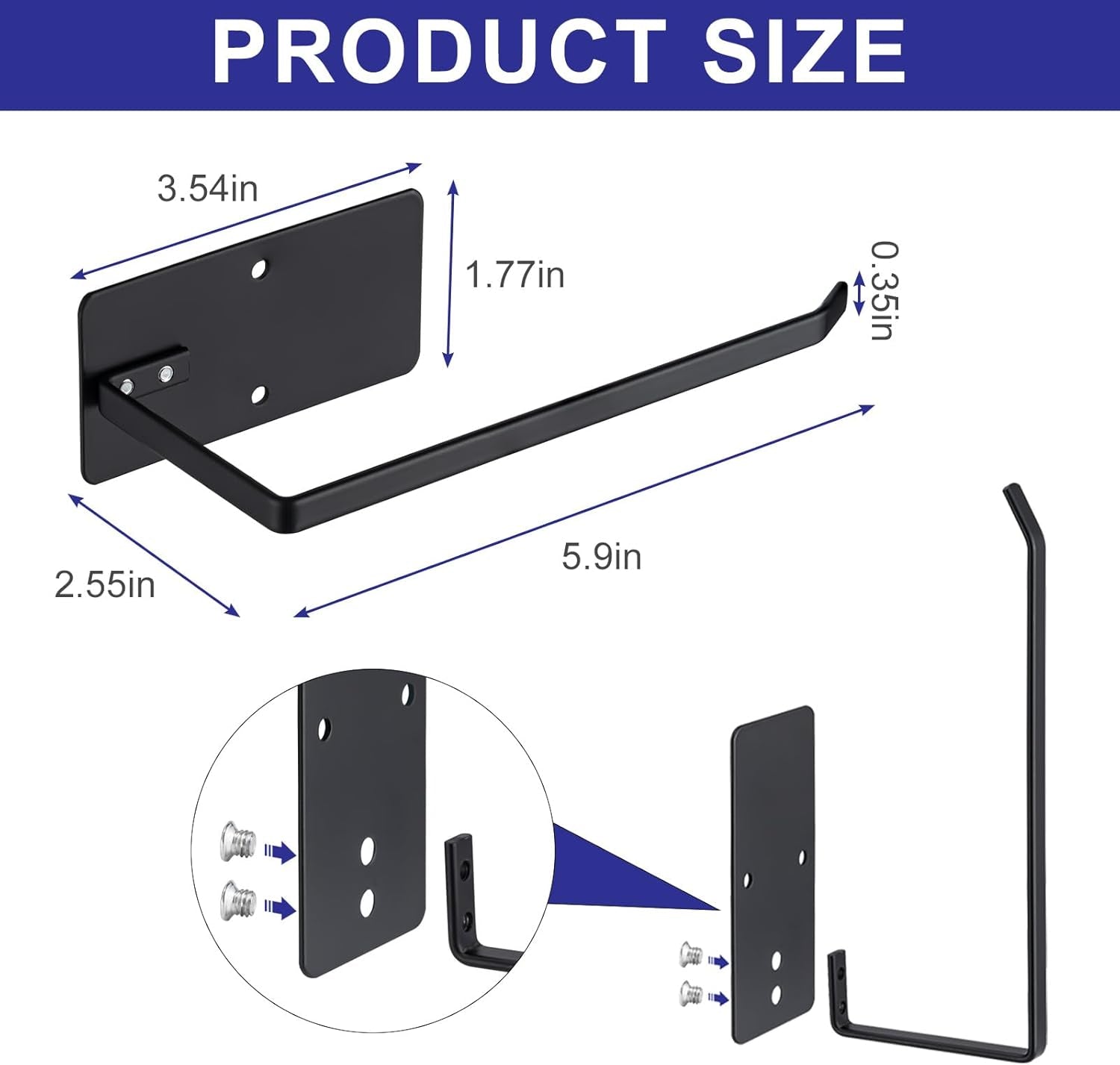 Bathroom Toilet Paper Holder 2Pack,Stainless Steel Toilet Roll Holder,Wall Mounted Self Adhesive Paper Stand for Bathroom, Kitchen, Washroom(Black)