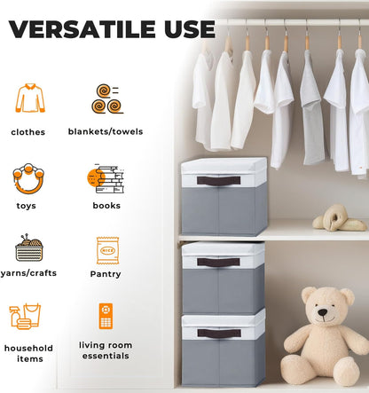 Large Storage Baskets Bins with Lids 4 Pack, Storage Baskets for Organizing Shelves Nursery Bedroom, Home Closet Organizers Cubes for Clothes Toys Blanket - Stackable & Sturdy -14X10X9.5