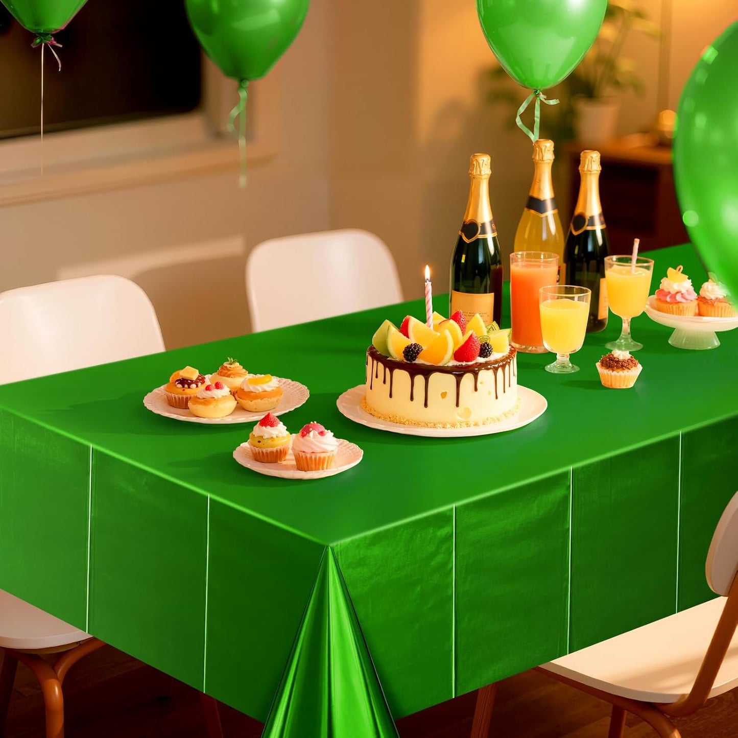 Set of 2 Green Plastic Tablecloths with Metallic Matte Finish, 40" x 108" - Ideal for Jungle Safari, Wild One Birthday Party, Wedding, and Baby Shower Decorations
