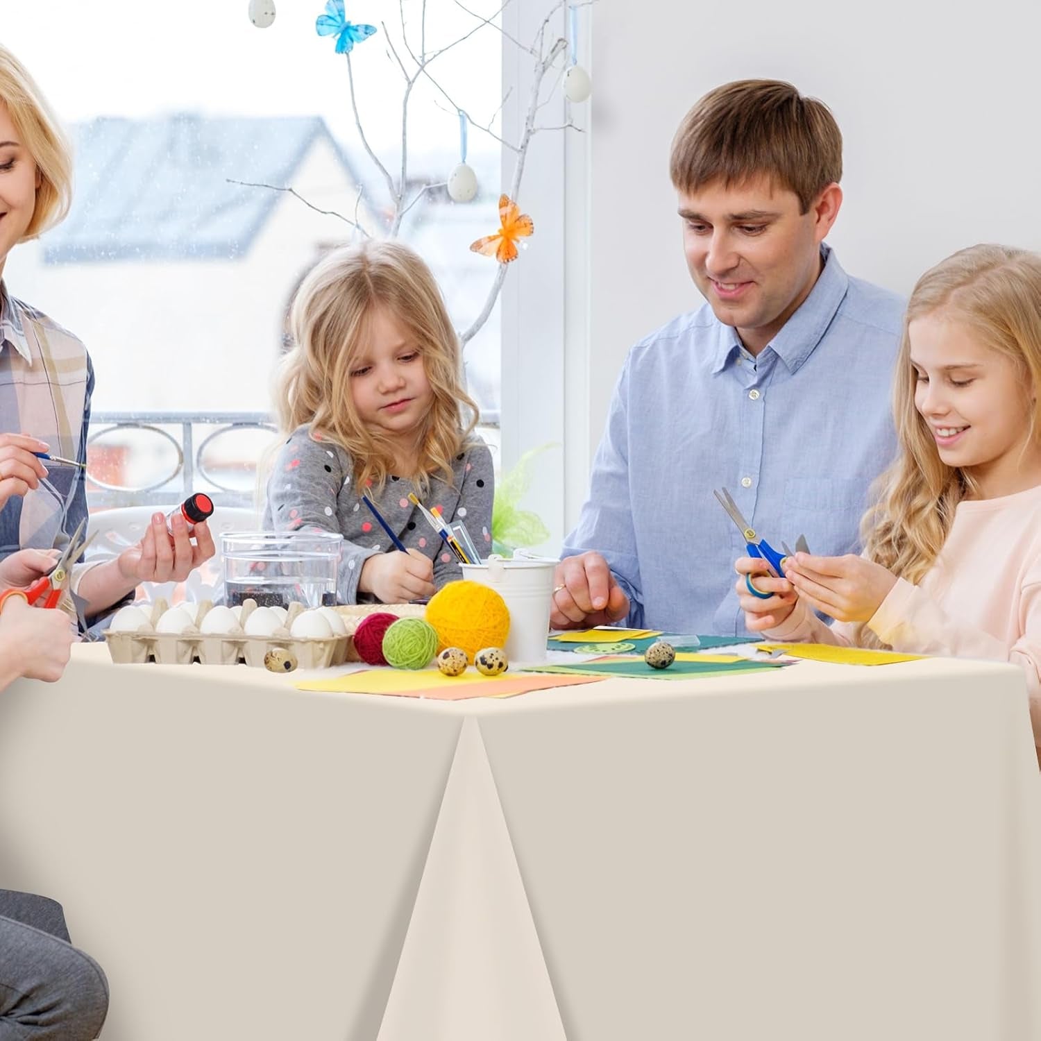 3Pcs Beige Tablecloths for Rectangle Tables,Disposable Plastic Ivory Table Cloth,Waterproof Cream Table Cover for Birthdays Weddings Anniversary Party Decorations,54 X 108 Inch