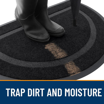 Half Circle Door Mat Indoor Outdoor Entrance Welcome, Waterproof All-Season, All-Weather Doormat, Sturdy Natural Rubber, Low Profile, Easy Clean Patio Porch Entryway Mat, 29.5X17, Black