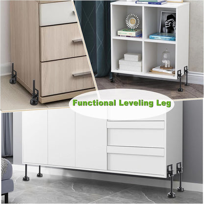 8-Piece Heavy-Duty Adjustable Leveling Feet, 4.7" Metal Levelers for Furniture, Tables, Cabinets, Workbenches, and Wardrobes - Black