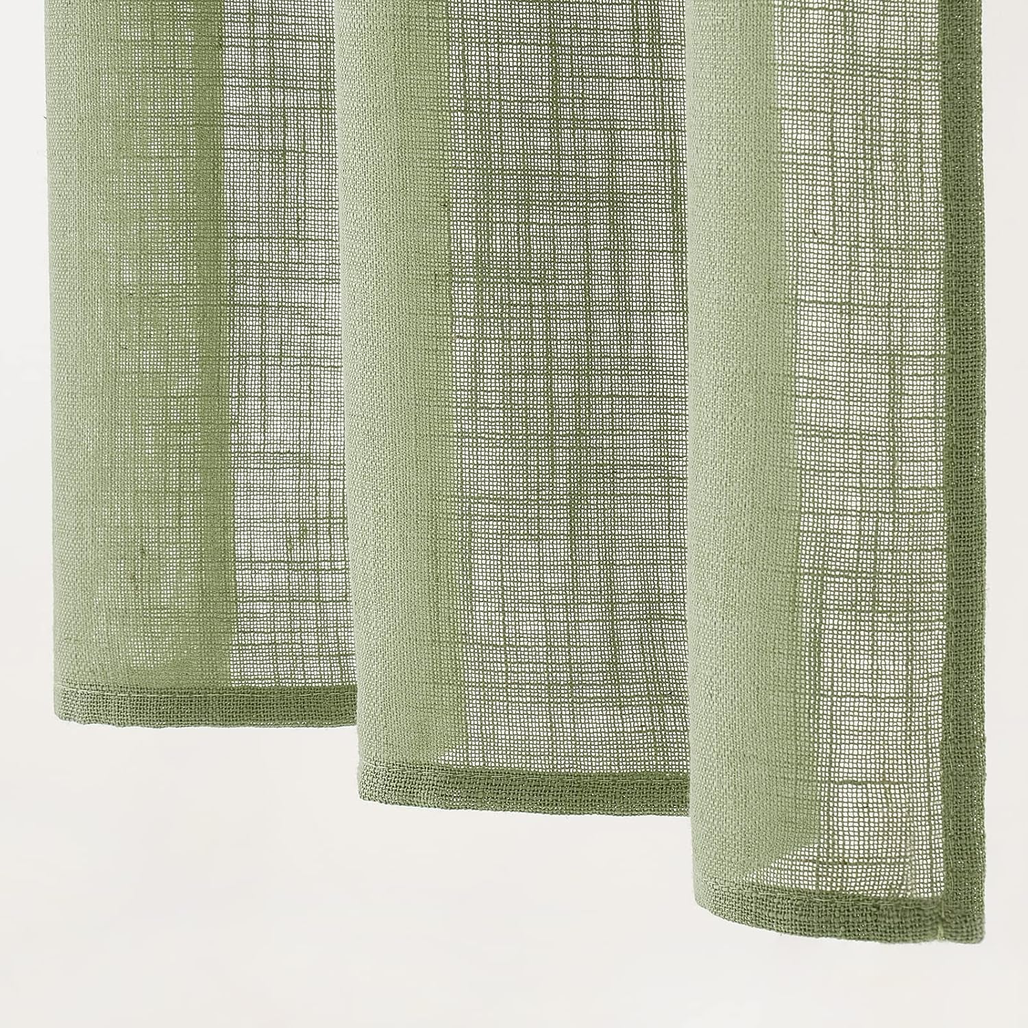 Linen Textured Kitchen Window Curtains over Sink 24 Inch Length Semi Sheer Farmhouse Small Small Curtains for Cafe Bathroom Basement, Short Rod Pocket Tier Curtains 2 Panels W26XL24, Sage Green