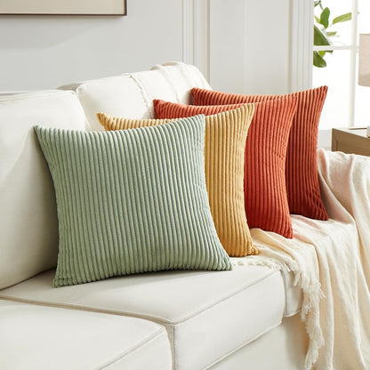 Set of 4 Rust Big Decorative Throw Pillow Covers 24X24 Inch for Couch Bed Sofa, Aesthetic Modern Boho Home Decor, Soft Fluffy Textured Corduroy Square Terracotta Cushion Case 60X60 Cm