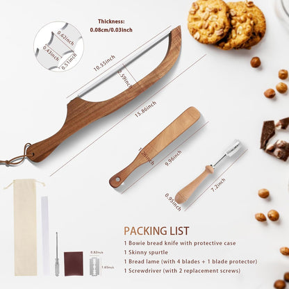 Bread Knife Slicer for Homemade Bread, Sourdough Bread Knife, Wood Bread Bow Cutter Saw for Precise Cutting Baguettes Sandwich, Double-Sided Blades, Sharp and Precise Cutting