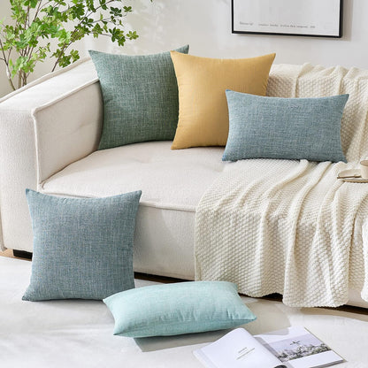 Set of 2 Sage Green Decorative Linen Burlap Pillow Covers for Farmhouse Boho Style, 16x16 Inch Accent Pillowcases for Sofa, Car, Couch, and Bedroom Decor